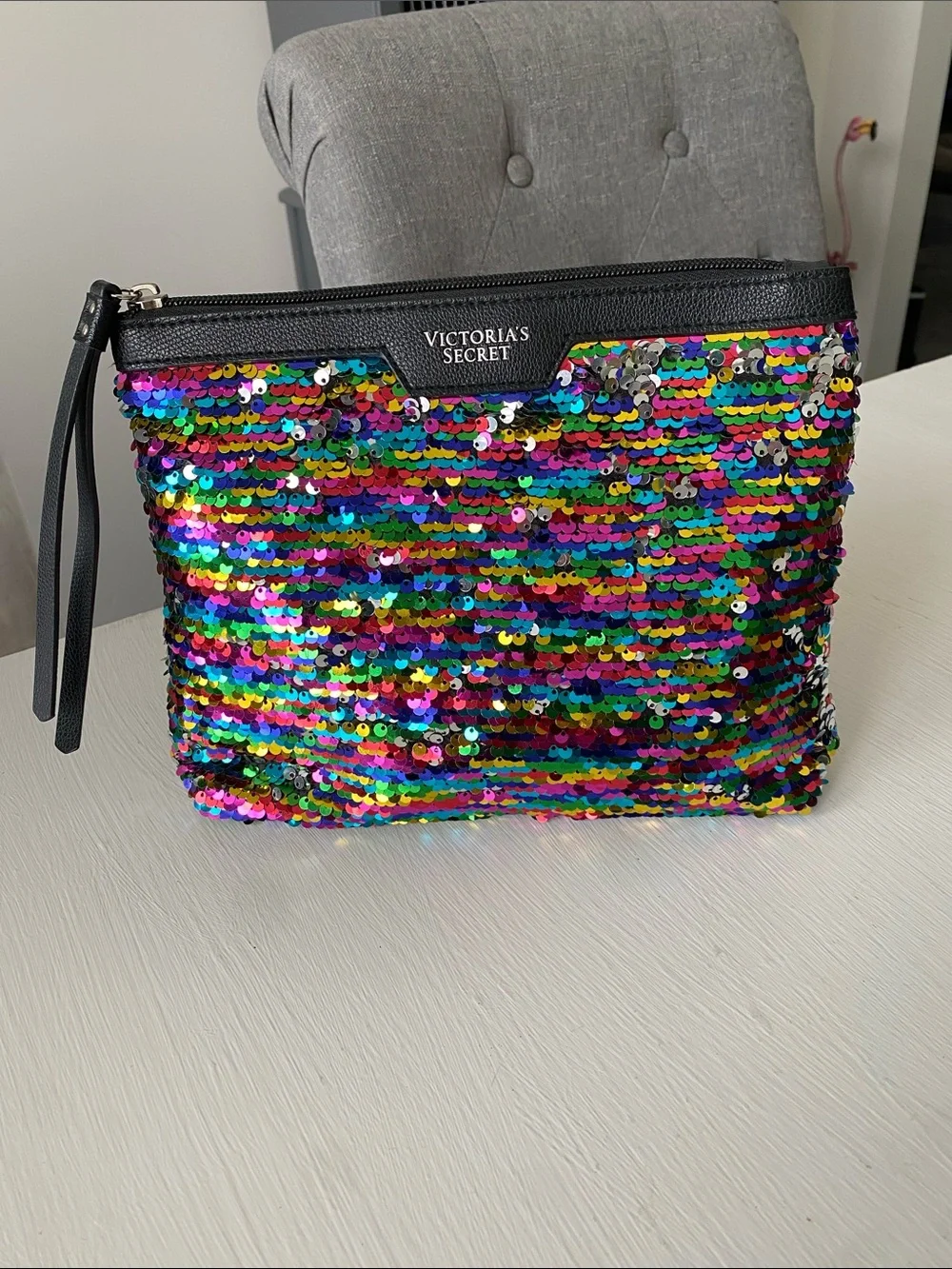 Victoria's Secret Rainbow Flip Sequin Cosmetic Pouch Wristlet